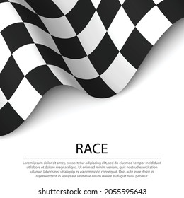 Waving Checkered Race Flag auf weißem Hintergrund. Banner- oder Bandvektorvorlage 