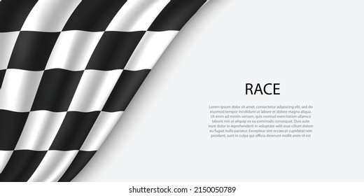 ondeando la bandera de la raza a cuadros sobre fondo blanco. Plantilla vectorial de banderas o cintas 