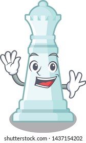 Waving chess queen on the mascot chessboard