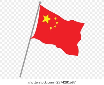 Waving China flag isolated on transparent PNG background. Perfect for designs, high-quality  vector image.