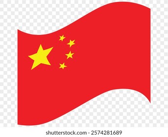 Waving China flag isolated on transparent PNG background. Perfect for designs, high-quality  vector image.