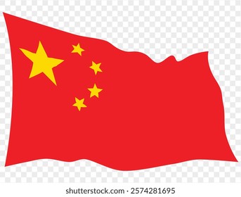 Waving China flag isolated on transparent PNG background. Perfect for designs, high-quality  vector image.