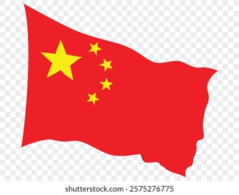 Waving China flag isolated on transparent PNG background. Perfect for designs, high-quality  vector image.