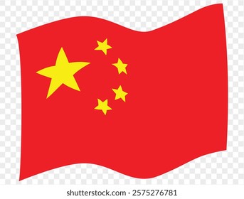 Waving China flag isolated on transparent PNG background. Perfect for designs, high-quality  vector image.