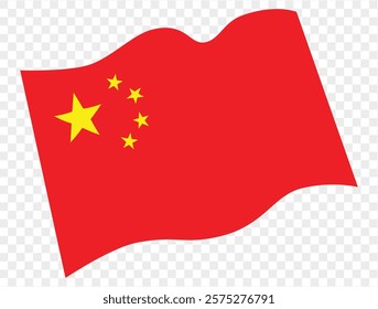 Waving China flag isolated on transparent PNG background. Perfect for designs, high-quality  vector image.