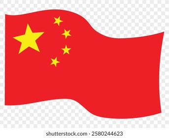 Waving China flag isolated on transparent PNG background. Perfect for designs, high-quality  vector image.