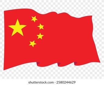 Waving China flag isolated on transparent PNG background. Perfect for designs, high-quality  vector image.