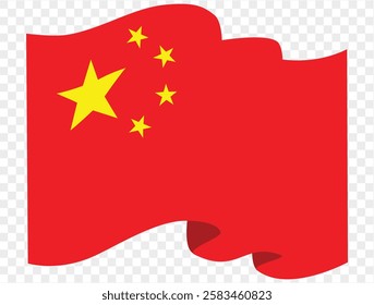 Waving China flag isolated on transparent PNG background. Perfect for designs, high-quality  vector image.