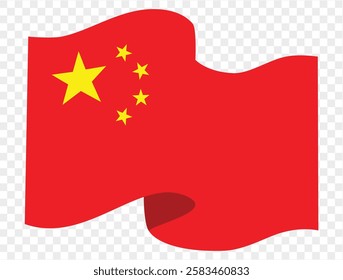 Waving China flag isolated on transparent PNG background. Perfect for designs, high-quality  vector image.