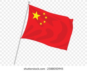 Waving China flag isolated on transparent PNG background. Perfect for designs, high-quality  vector image.