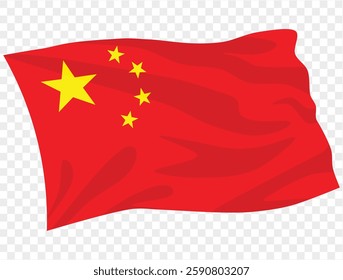 Waving China flag isolated on transparent PNG background. Perfect for designs, high-quality  vector image.