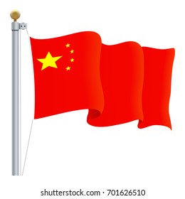 Waving China Flag Isolated On A White Background. Vector Illustration. Official Colors And Proportion. Independence Day
