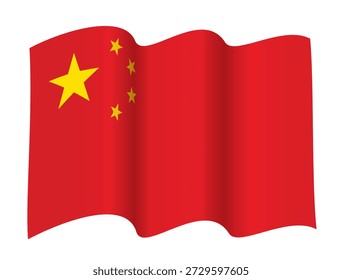 Waving China Flag in Two Waves Configuration, vector illustration isolated on white background, eps