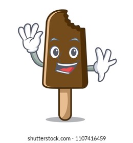 Waving chocolate ice cream character cartoon