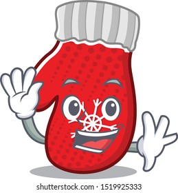 Waving christmas mittens isolated in the cartoon
