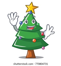 Waving Christmas tree character cartoon