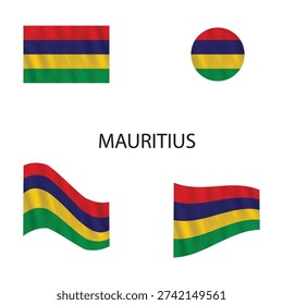 Waving and Circular Flag Designs Representing the Vibrant National Identity of Mauritius