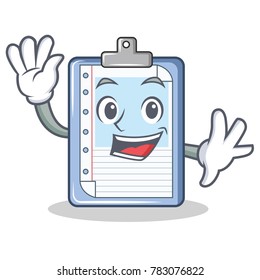 Waving clipboard character cartoon style