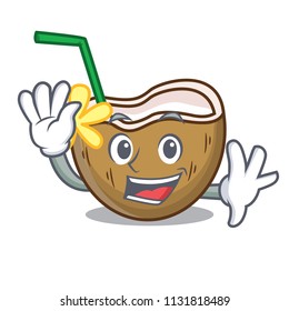Waving cocktail coconut character cartoon