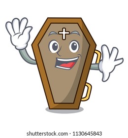 Waving coffin character cartoon style vector illustration