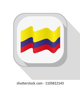 Waving Columbia flag on the button. Vector illustration