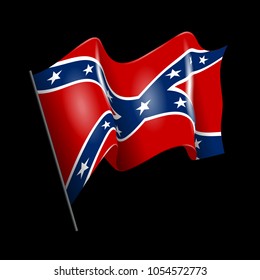 Waving Confederate American flag. Isolated on black.
