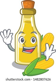 Waving corn oil put into cartoon bottle