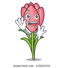 Waving crocus flower character cartoon