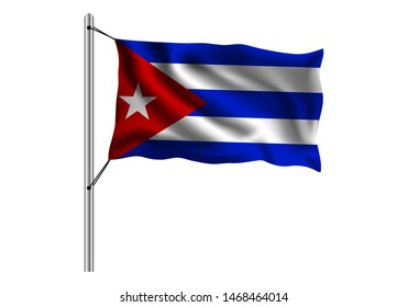 Waving Cuba flag on flagpole on isolated background, flag of Cuba, vector illustration