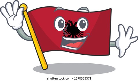 Waving cute flag albania Scroll cartoon character design