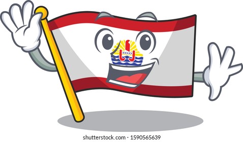 Waving cute flag french polynesia Scroll cartoon character design