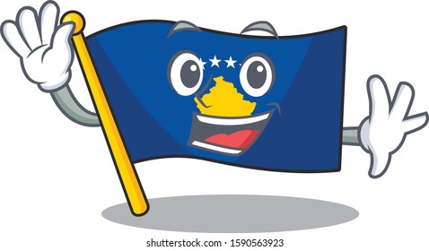 Waving cute flag kosovo cartoon character style