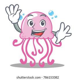 Waving cute jellyfish character cartoon