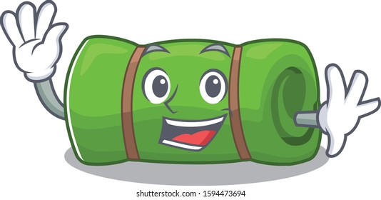 Waving cute smiley camping mat Scroll cartoon character design