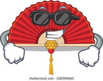 Waving cute smiley chinese folding fan cartoon character style