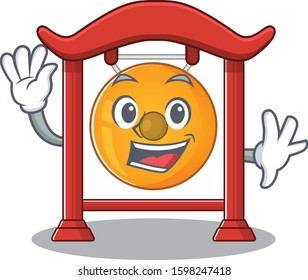 Waving cute smiley chinese gong Scroll cartoon character design