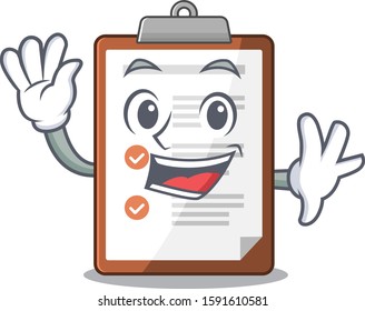 Waving cute smiley clipboard Scroll cartoon character design