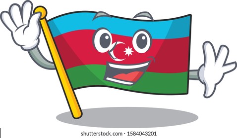 Waving cute smiley flag azerbaijan cartoon character style