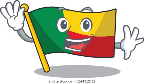 Waving cute smiley flag benin Scroll cartoon character design