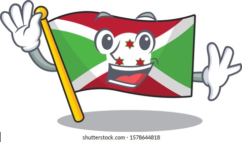 Waving cute smiley flag burundi cartoon character style