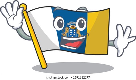 Waving cute smiley flag canary island Scroll cartoon character design