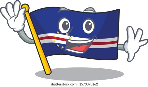 Waving cute smiley flag cape verde cartoon character style