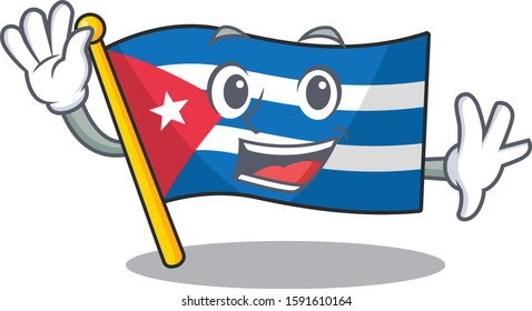 Waving cute smiley flag cuba Scroll cartoon character design