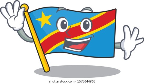 Waving cute smiley flag democratic republic cartoon character style