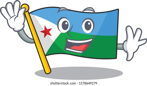 Waving cute smiley flag djibouti cartoon character style