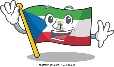 Waving cute smiley flag equatorial guinea Scroll cartoon character design