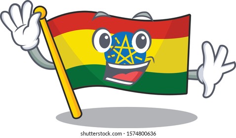 Waving cute smiley flag ethiopia cartoon character style