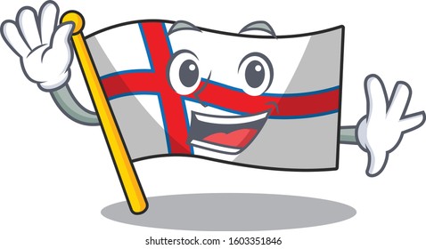 Waving cute smiley flag faroe island Scroll cartoon character design