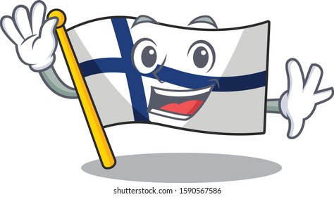 Waving cute smiley flag finland cartoon character style