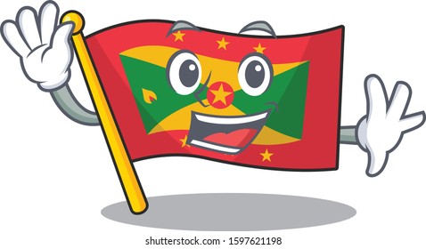 Waving cute smiley flag grenada Scroll cartoon character design